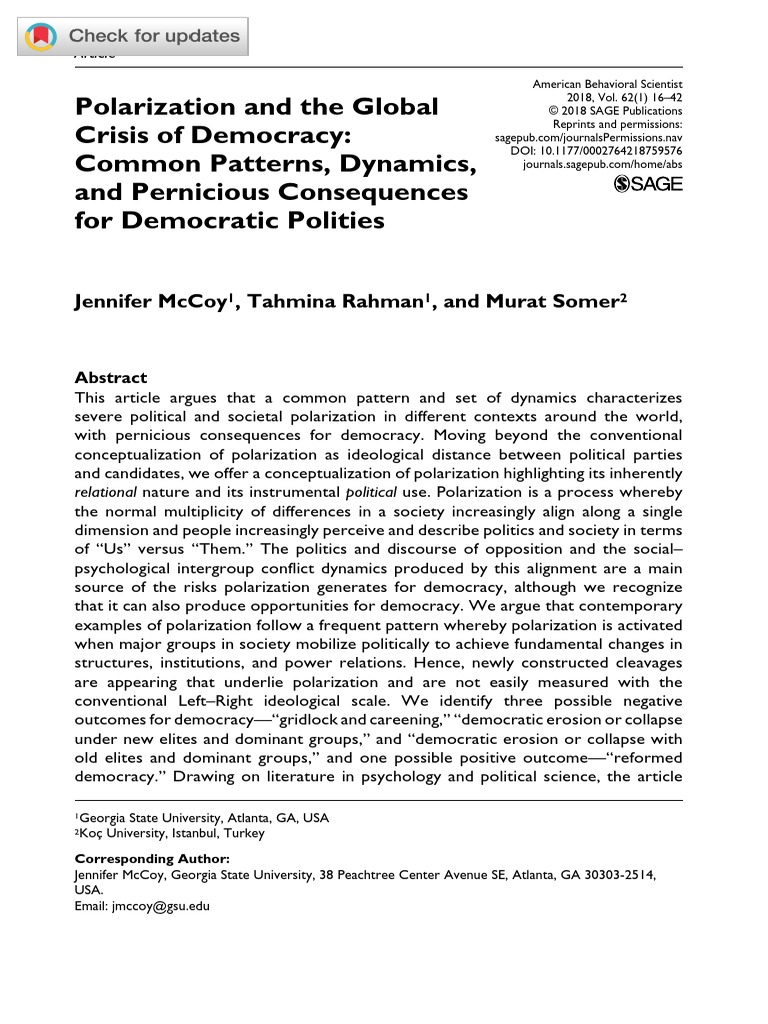 Polarization and The Global Crisis of Democracy: Common Patterns ...