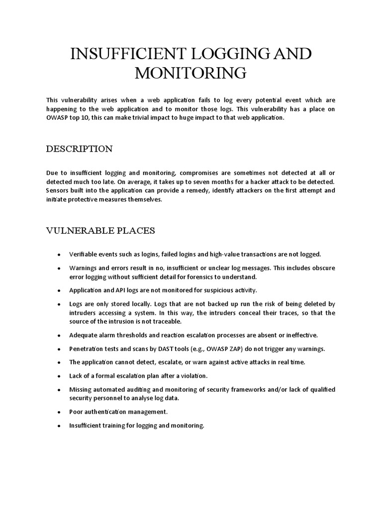 Preventing Insufficient Logging Vulnerabilities | PDF | Vulnerability ...