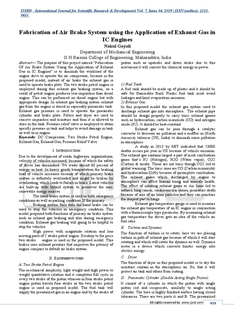 Fabrication of Air Brake System Using The Application of Exhaust Gas in
