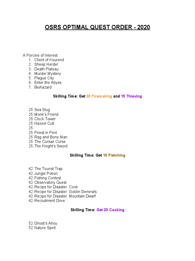 Osrs Optimal Quest Order PDF