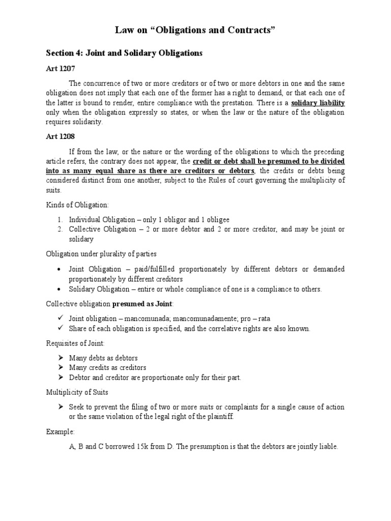 Understanding Solidary Obligations | PDF | Law Of Obligations | Debtor