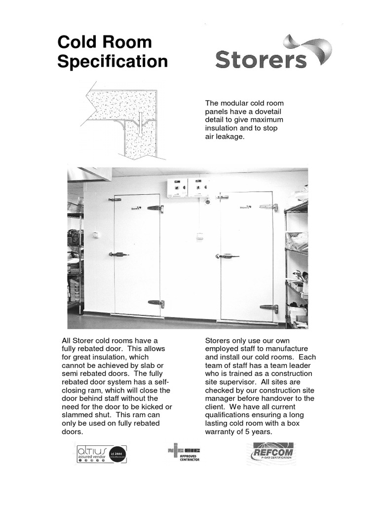 Modular Cold Room Specifications | PDF | Door | Switch