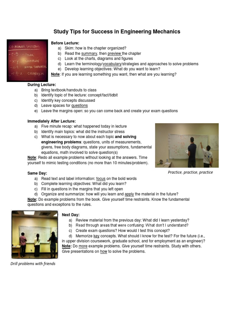 Study Tips For Success in Engineering Mechanics | PDF | Test ...
