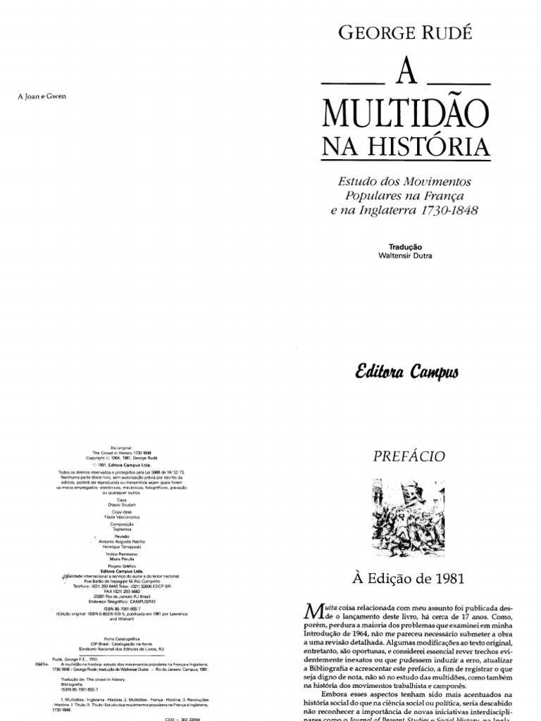 George Rudé - A Multidão Na História - Estudo Dos Movimentos Populares ...