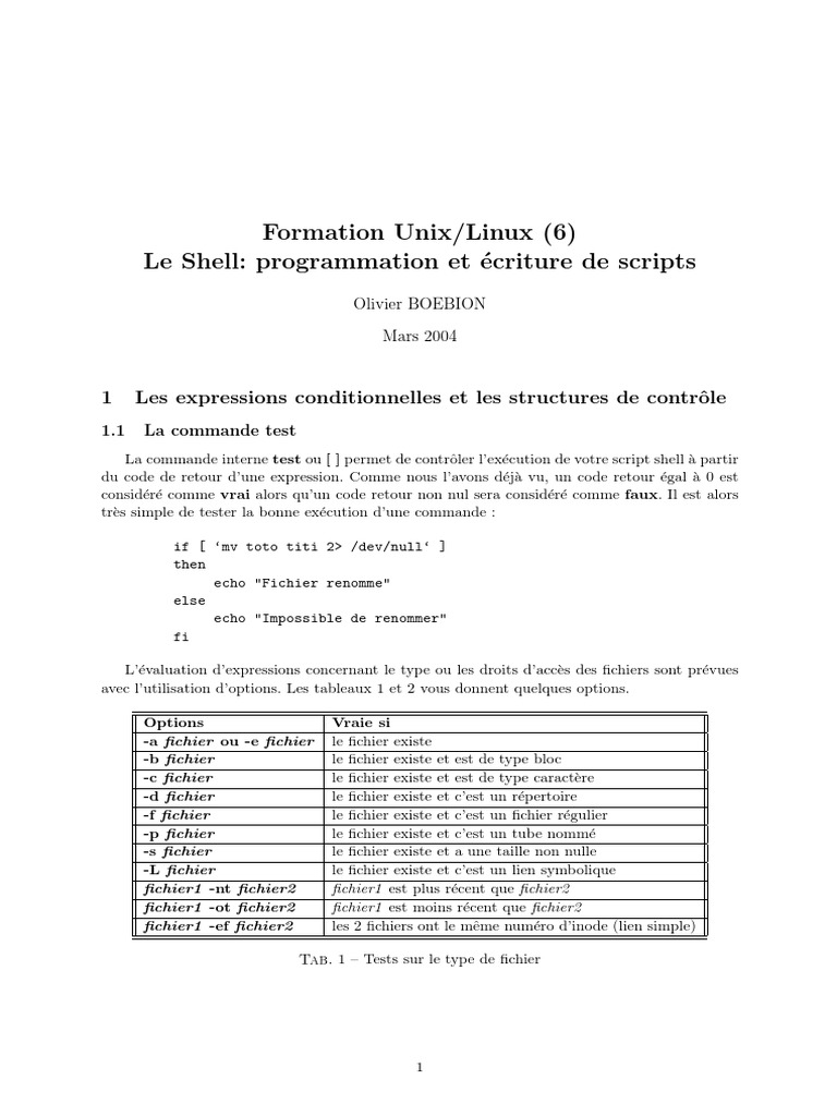 Programmation de scripts Shell Unix/Linux | PDF | Structure de contrôle ...