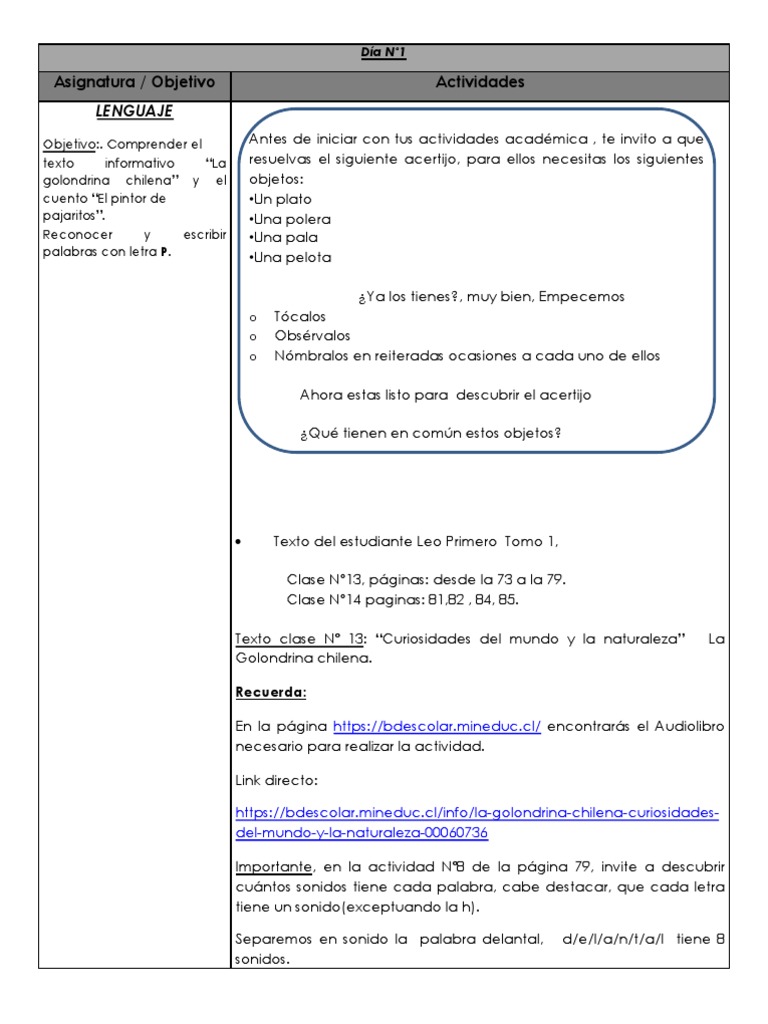 Actividades de Lenguaje para Primer Grado | PDF | Lingüística