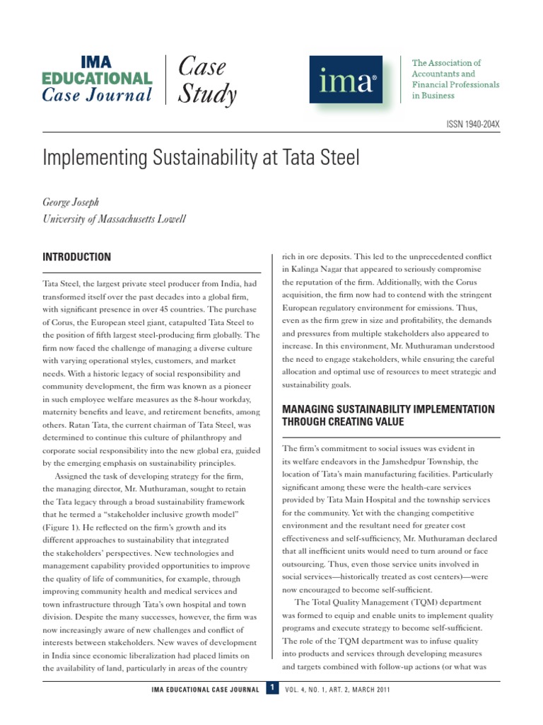 Implementing Sustainability at Tata Steel PDF | PDF | Hospital ...