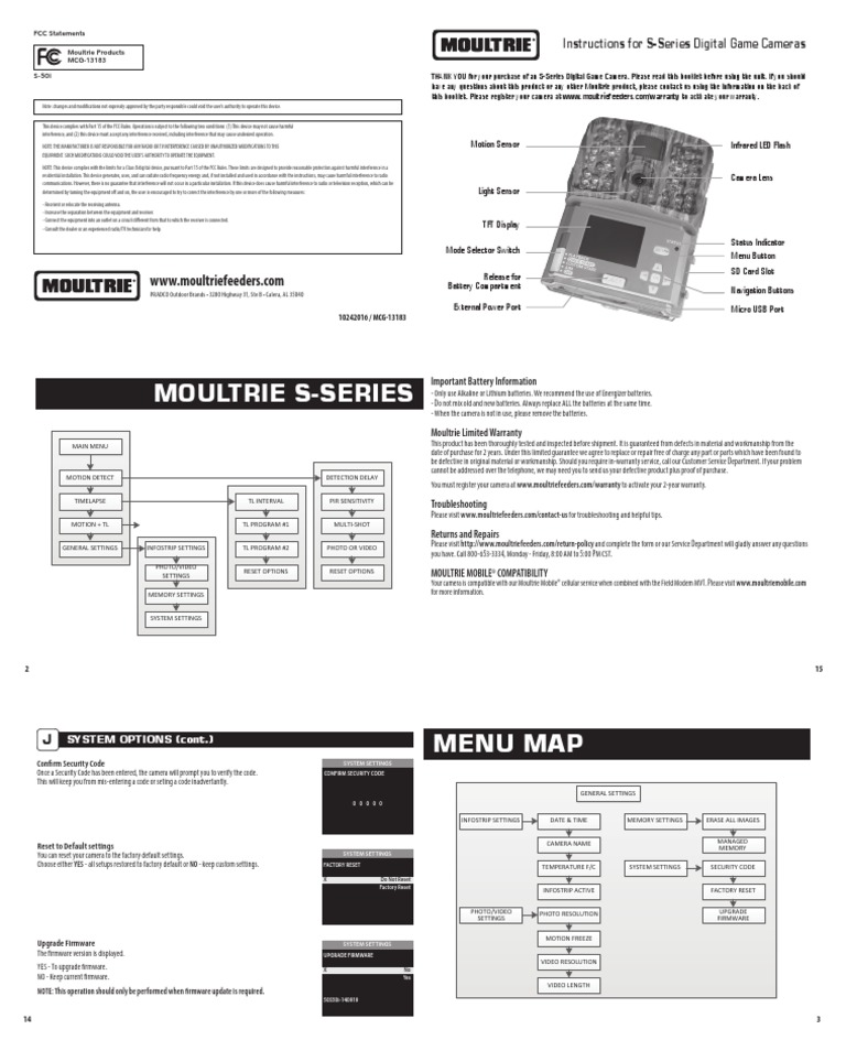 Instructions For SSeries Digital Game Cameras FCC Statements Moultrie