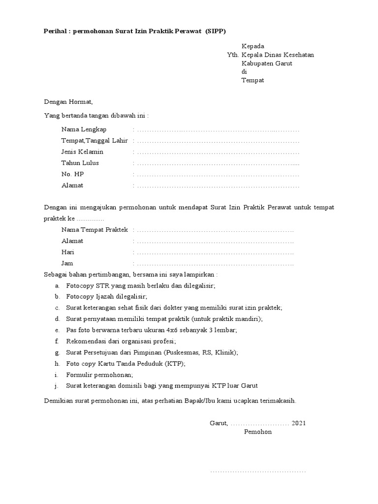 Permohonan SIPP Perawat Kabupaten Garut | PDF | Hukum