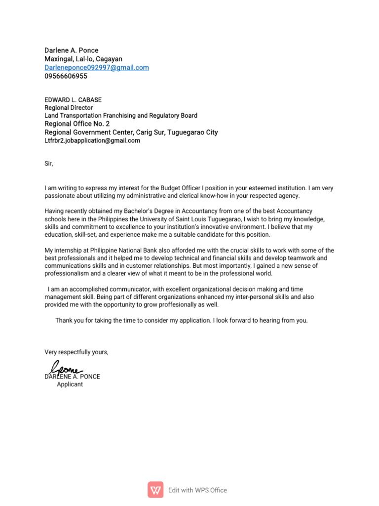 Cover Letter - Ponce, Darlene A | PDF