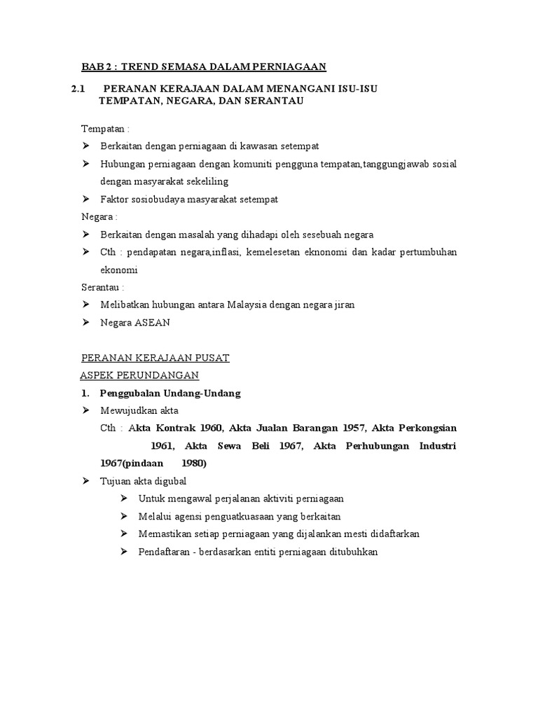 Nota Pdpr Bab 2 Ting 4 Trend Semasa Perniagaan Pdf