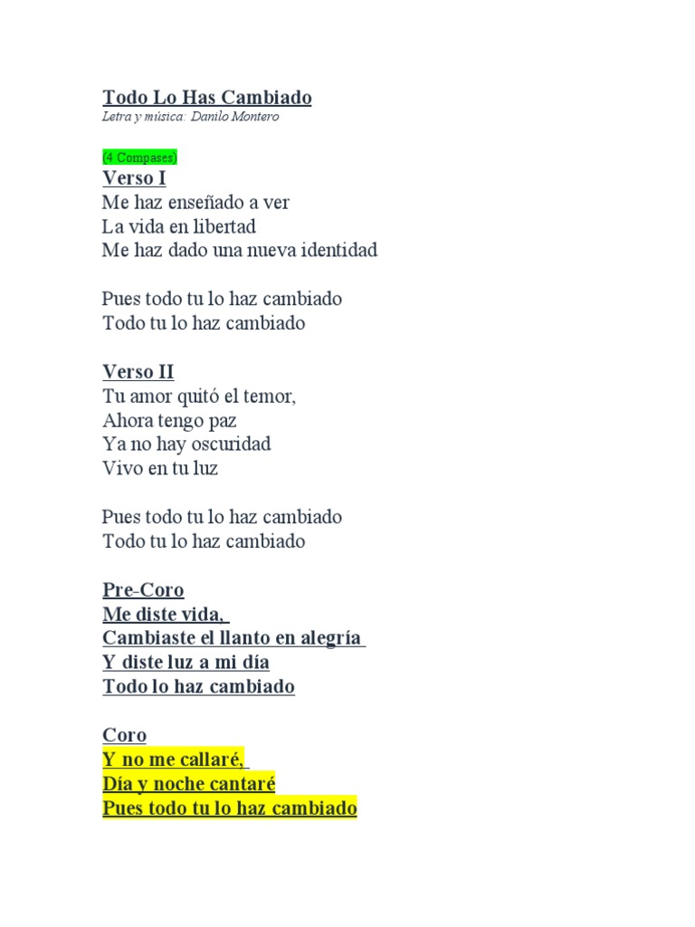 Todo Lo Has Cambiado (Lyrics) PDF