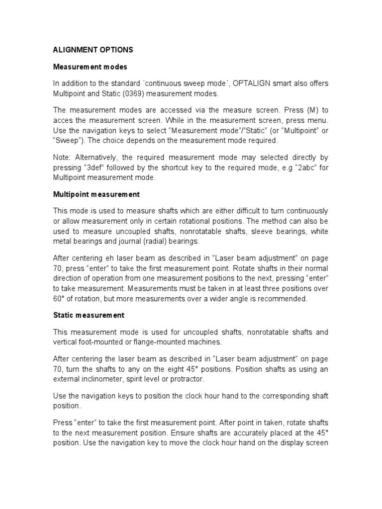 OPTALIGN Smart Measurement Modes Guide | PDF | Bearing (Mechanical ...
