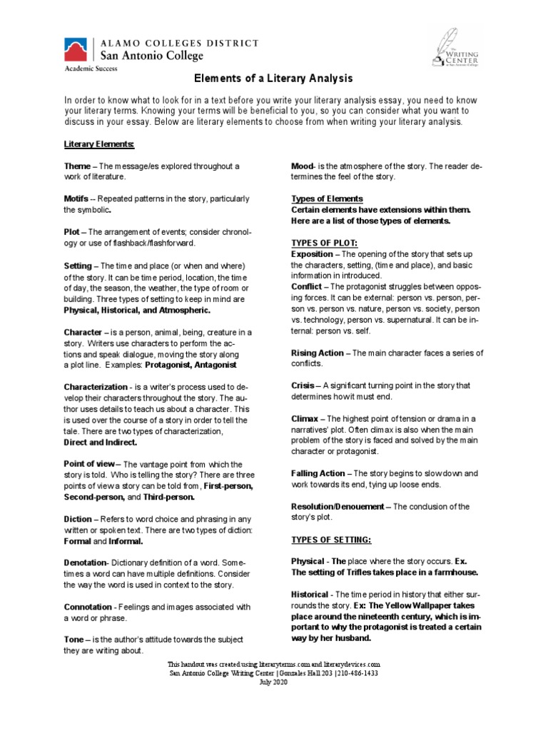 Key Elements of Literary Analysis | PDF | Narration | Plot (Narrative)