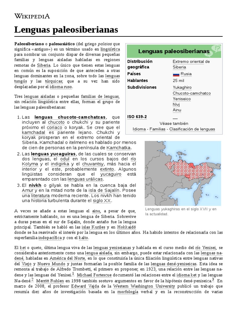 Lenguas Paleosiberianas PDF Familias de idiomas Idiomas de Asia