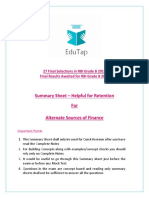 Summary Sheet - Helpful For Retention For Alternate Sources of Finance