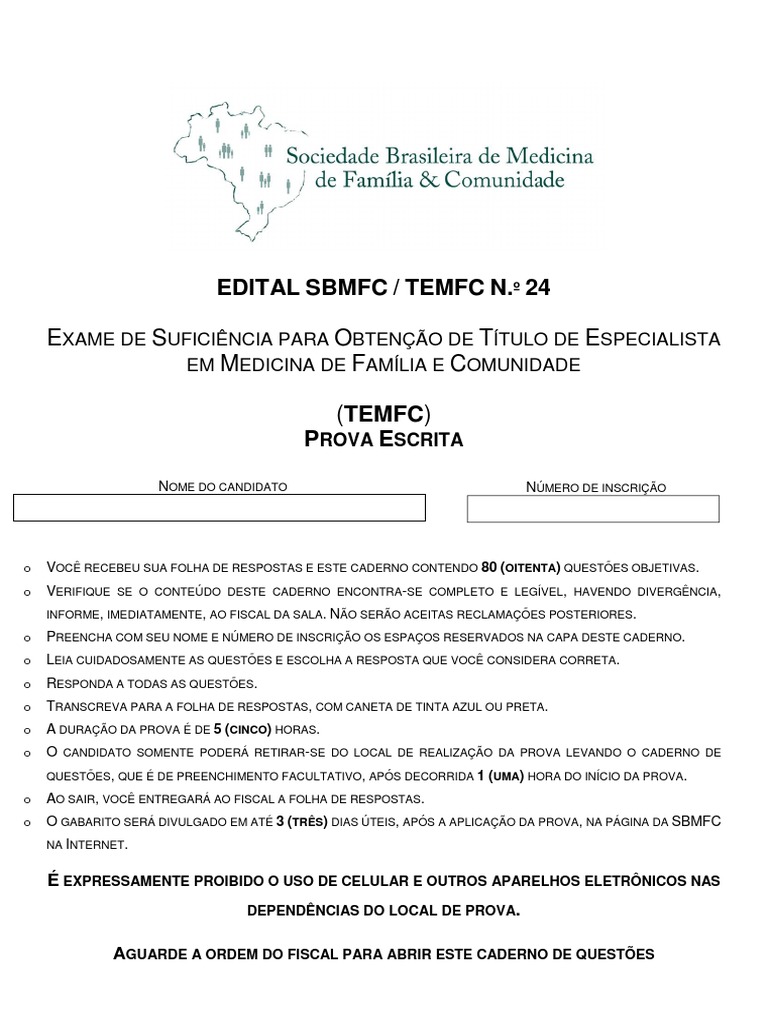 CP SBMFC Edital-24 PDF Asma Psiquiatria