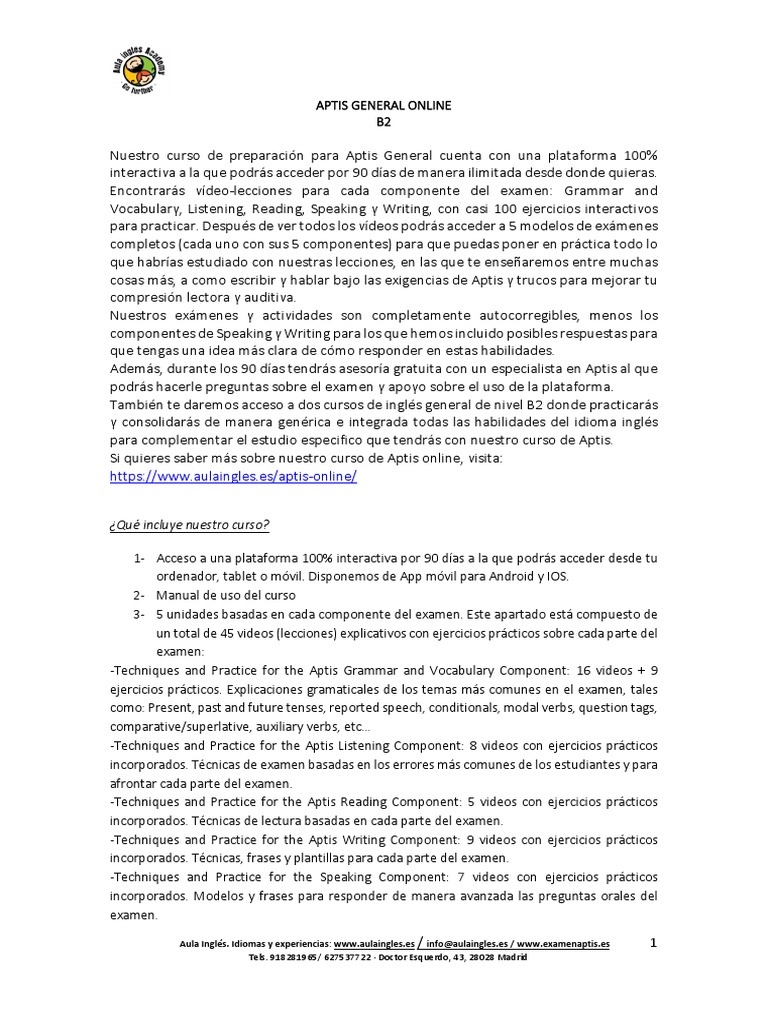Aptis General Online b2 Que Incluye | PDF | Prueba (evaluación ...