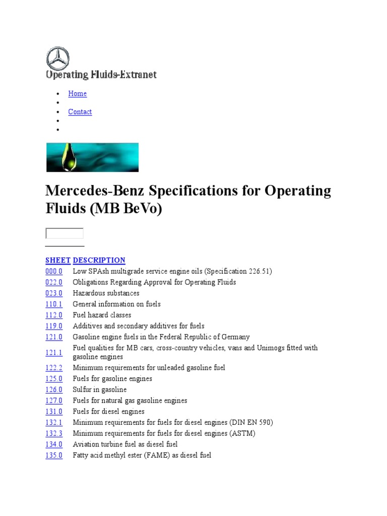 Mercedes-Benz Operating Fluids Guide | PDF | Motor Oil | Diesel Fuel
