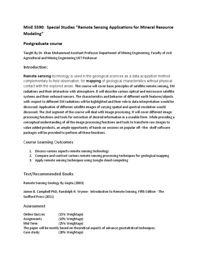 Remote Sensing for Mineral Resources | PDF | Remote Sensing | Science ...