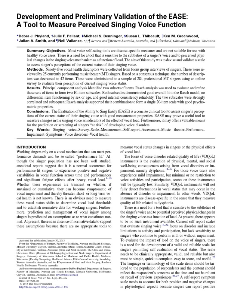 EASE: Tool for Assessing Singing Voice | PDF | Cognition