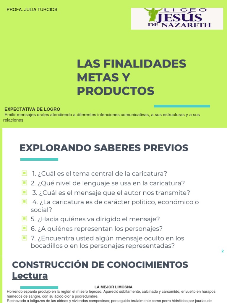 Las Finalidades Metas y Productos Español II 4s Iis | PDF ...