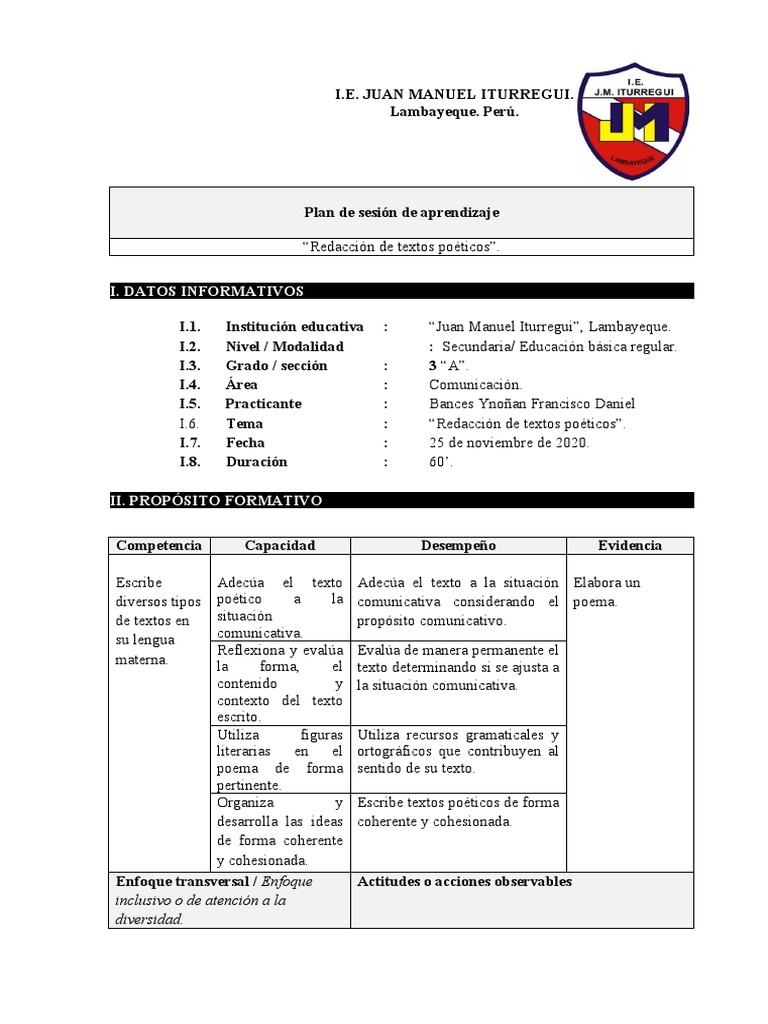 Bances - Sesión de Aprendizaje | PDF | Aprendizaje | Plan de estudios