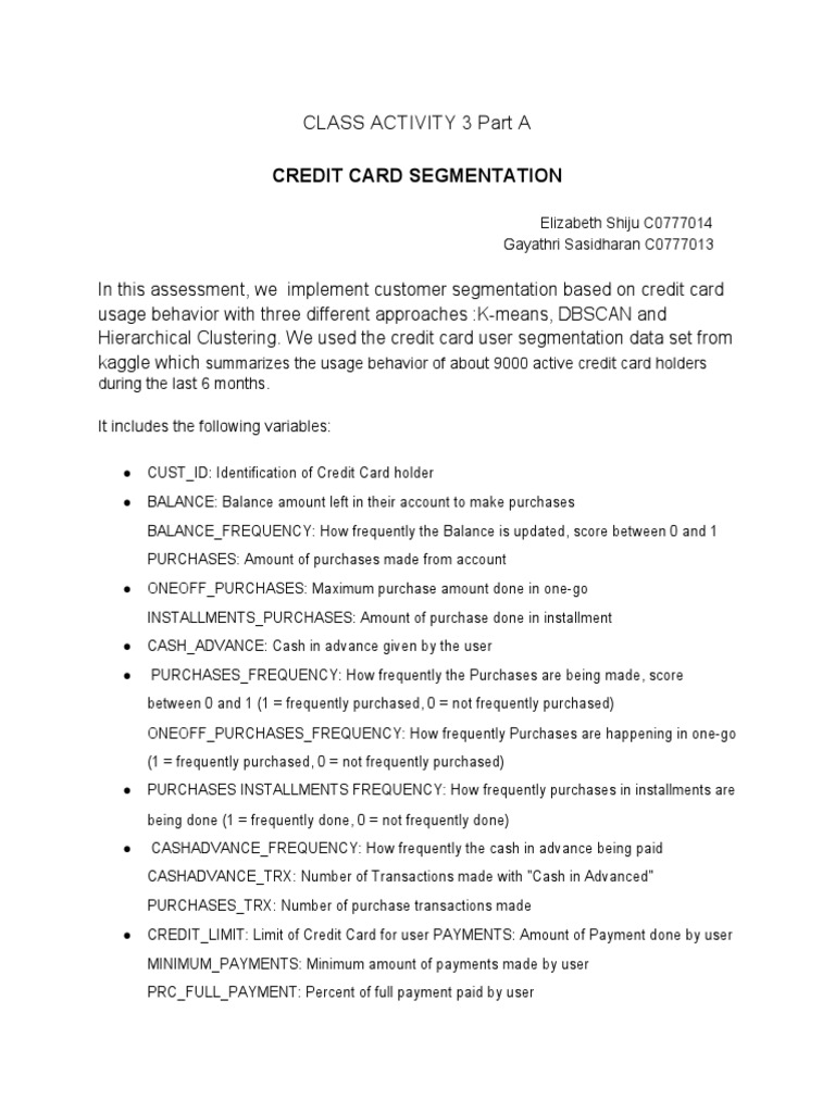 Credit Card Customer Segmentation Analysis | PDF | Cluster Analysis ...