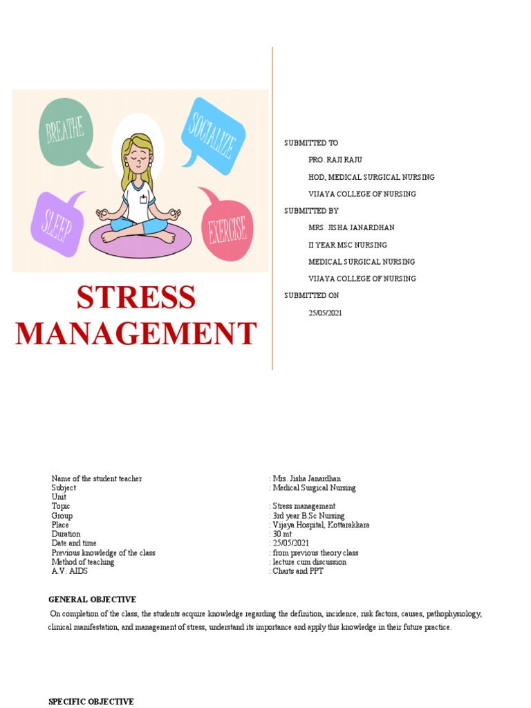 STRESS MANAGEMENT TECHNIQUES | PDF | Stress (Biology) | Psychological ...