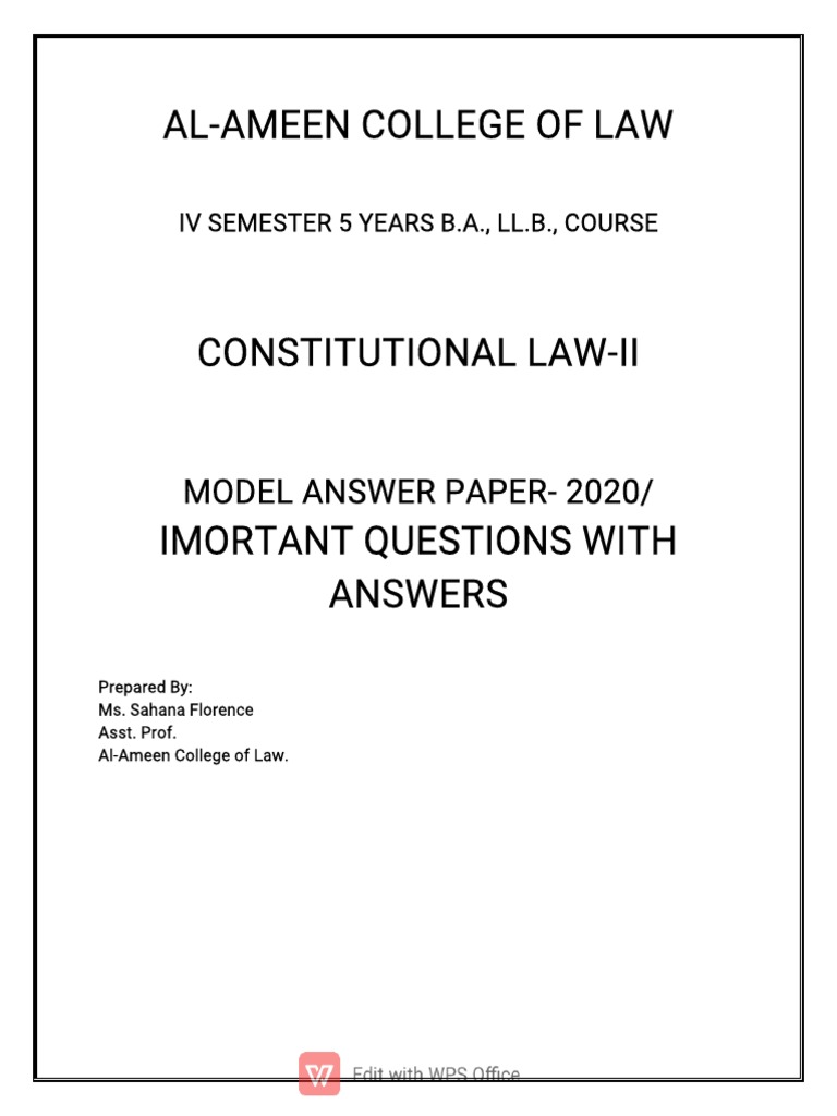 Constitutional Law II Model Answers 2020 | PDF