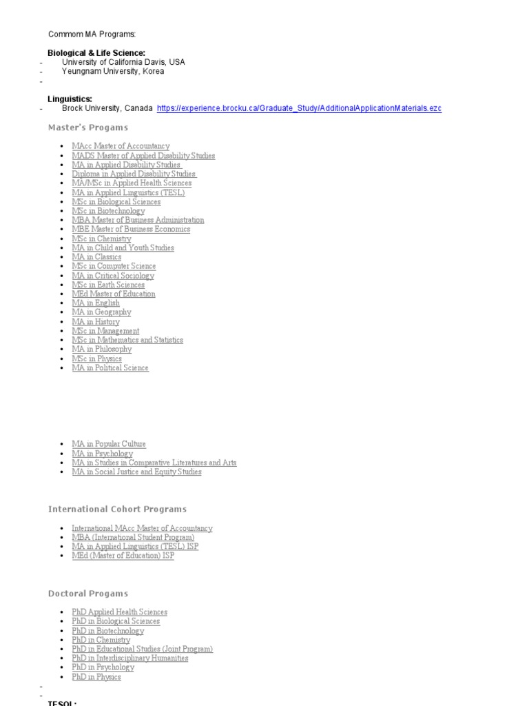 Common Master's and Doctoral Programs | PDF