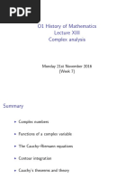 O1 History of Mathematics Complex Analysis: Monday 21st November 2016 (Week 7)