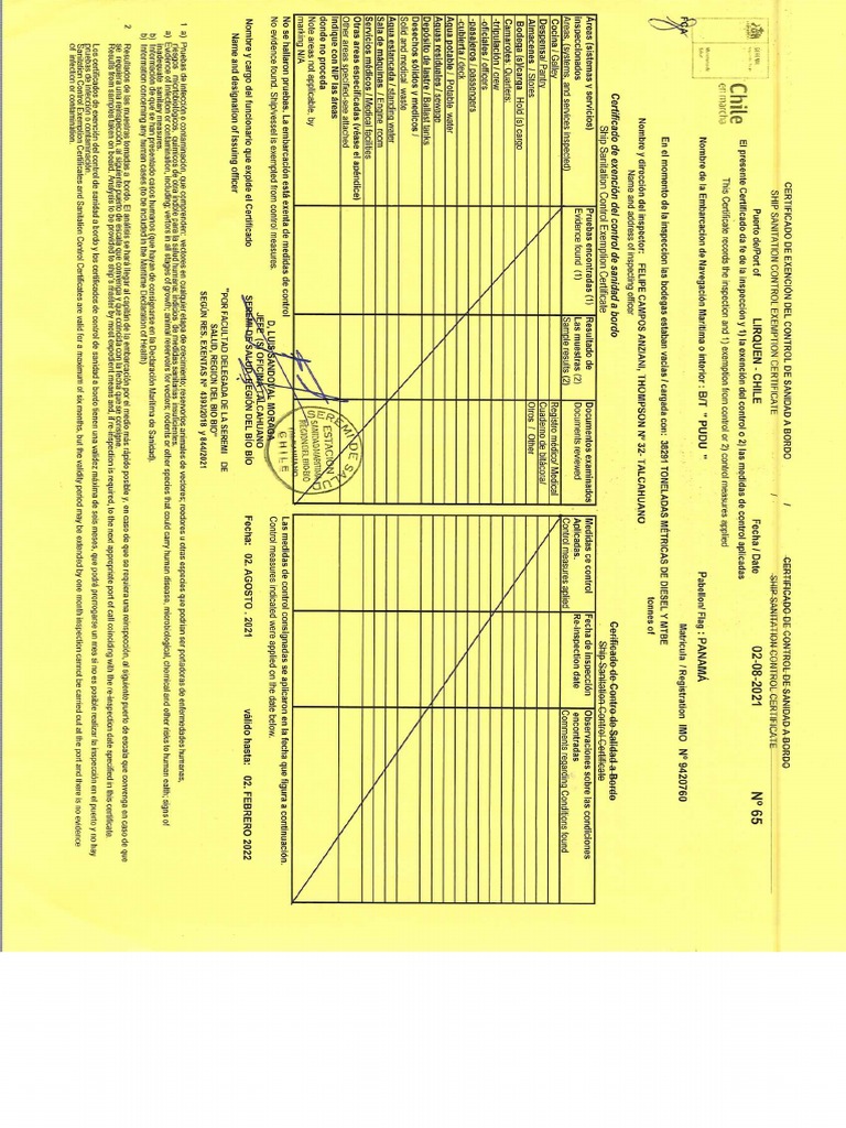 MV Pudu Ship Sanitation Control Certificate PDF