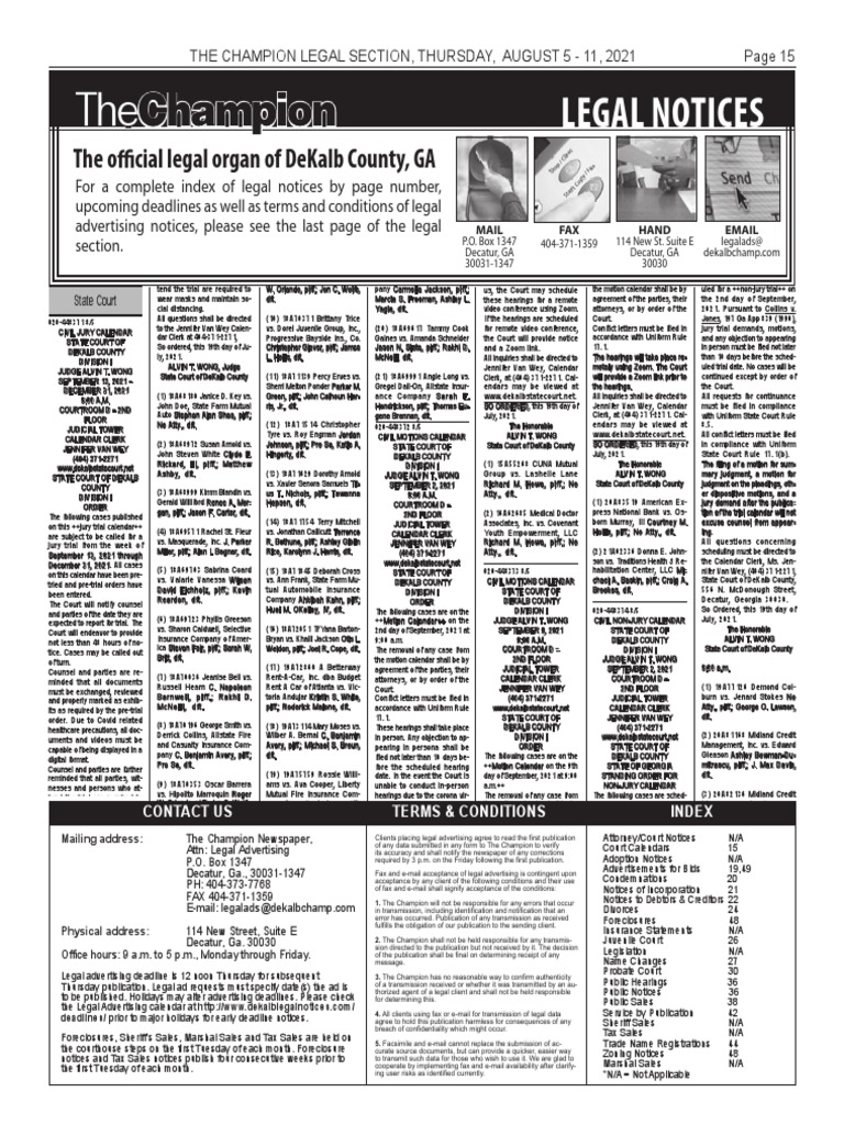 The Champion Legal Ads: 08-05-21 | PDF | State Court (United States) |  Justice