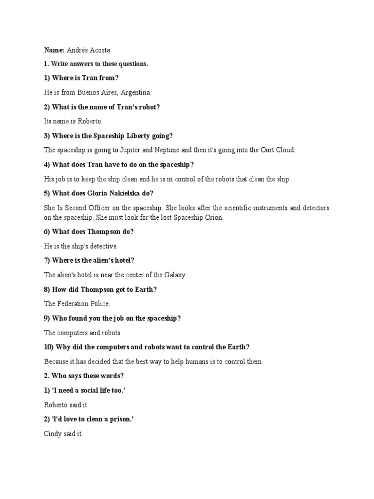 Write Answers To These Questions PDF