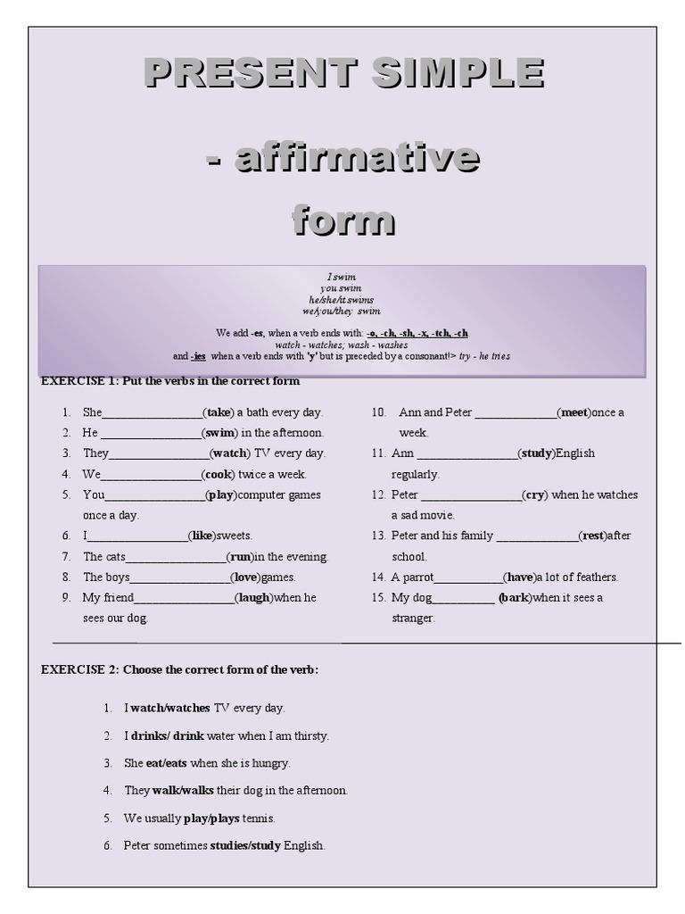 Present Simple Affirmative Exercises | PDF