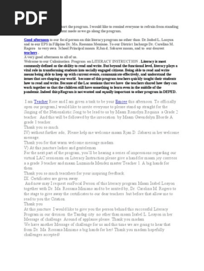 Emcee Script For Culmination Program Pdf Literacy Communication