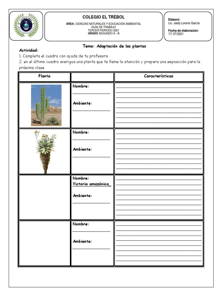 Barrio bajo Suponer Email Guia 2 A-B Adaptacion de Las Plantas | PDF | Ciencias sociales ambientales  | Naturaleza