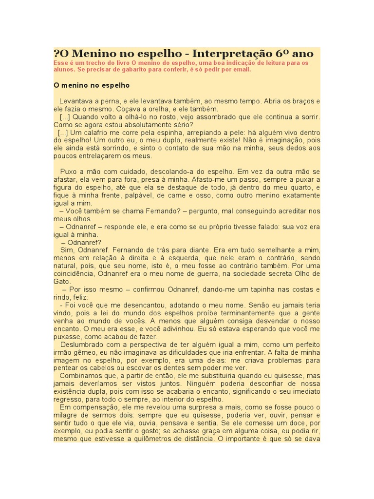 O menino no espelho - resumo | PDF
