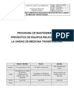 Programa de Mantenimiento Preventivo de Equipos Relevantes en La Unidad de Medicina Transfusional