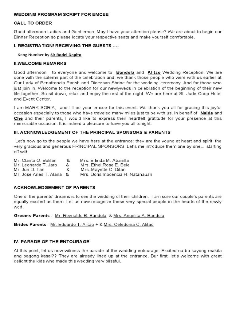Wedding Program Script For Emcee | PDF | Wedding | Social Conventions
