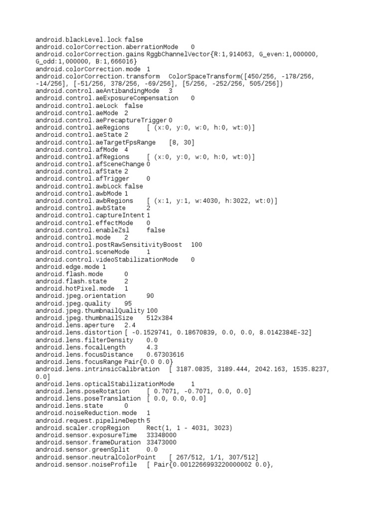 Android Camera Configuration Data | PDF | Optics | Photography Equipment