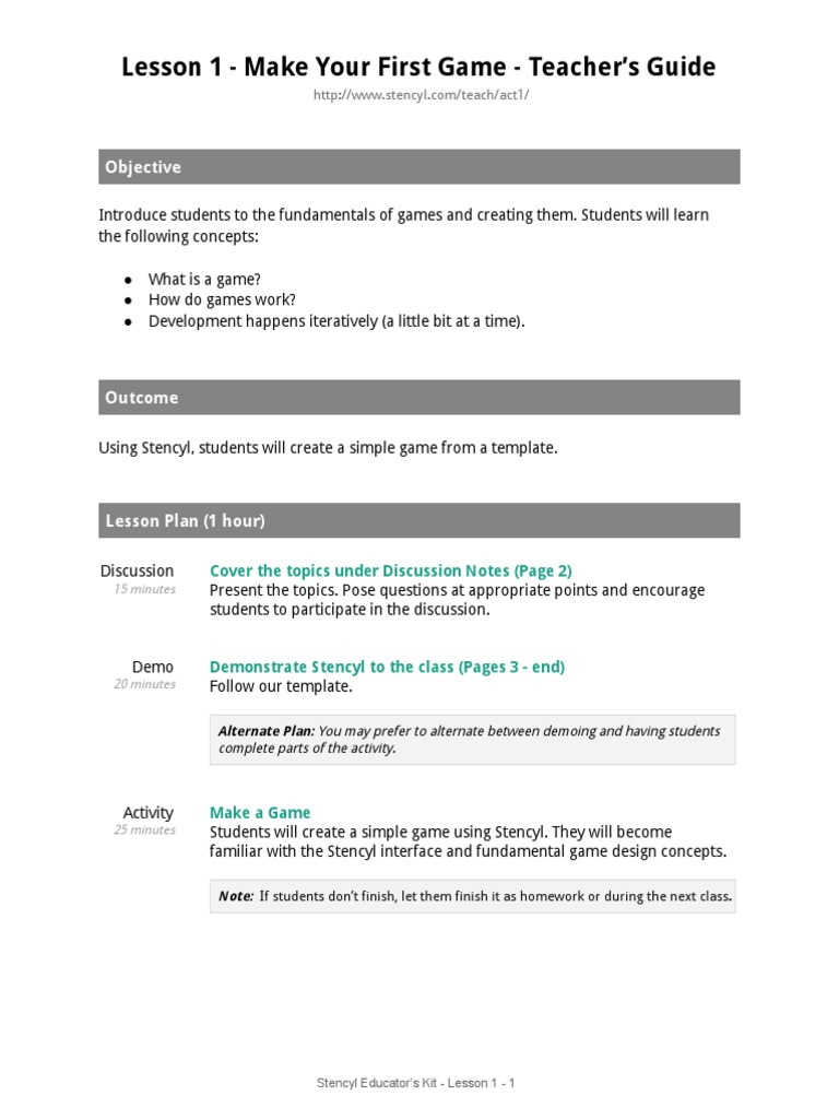 Lesson 1 - Make Your First Game - Teacher's Guide: Objective | PDF ...