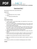 Experiment No.7: Aim: Estimation of Project Metrics Using COCOMO Model Requirements