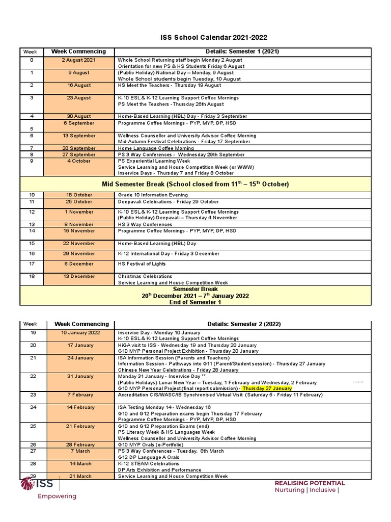 Iss School Calendar 20212022 June 11th 2021 1 PDF Academic Term