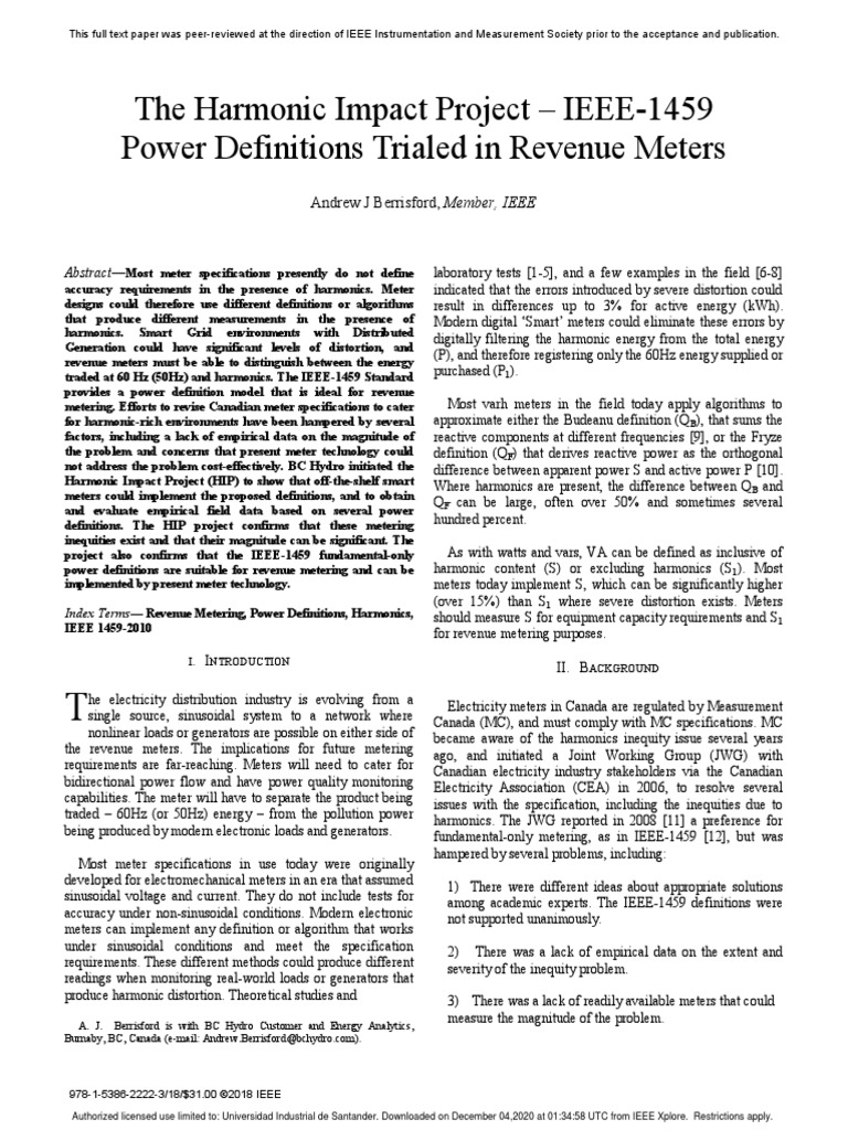 The harmonic impact project ieee 1459 power definitions trialed in