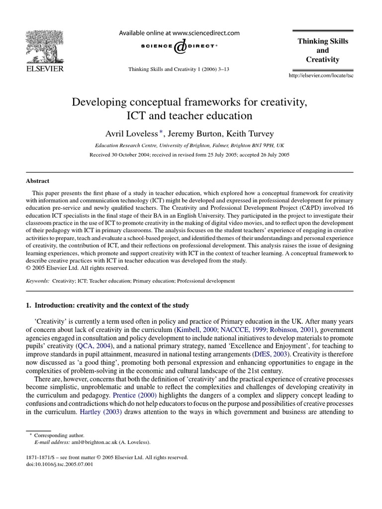 A.Loveless Et Al. - Developing Conceptual Frameworks For Creativity ...