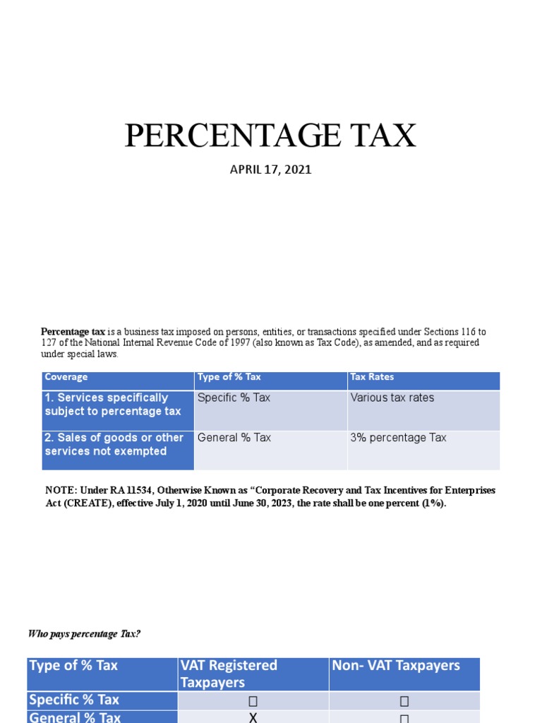 Overview of Percentage Tax in the Philippines | PDF | Value Added Tax ...