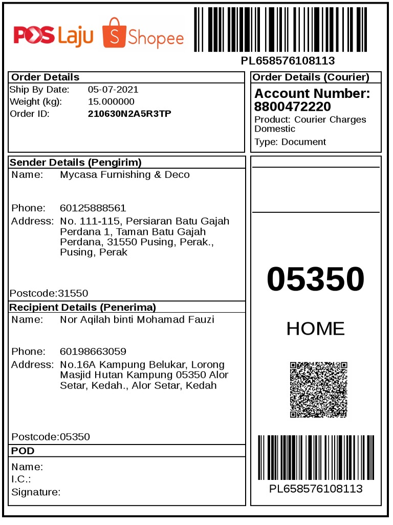 Perak Shipping Label and Postcodes | PDF