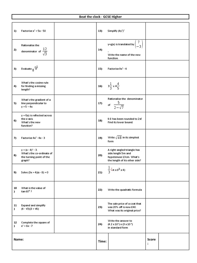 Beat The Clock (H) PDF Trigonometric Functions Mathematics